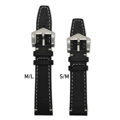 Black cowhide leather strap with cream stitch