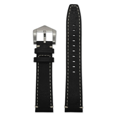 Black cowhide leather strap with cream stitch
