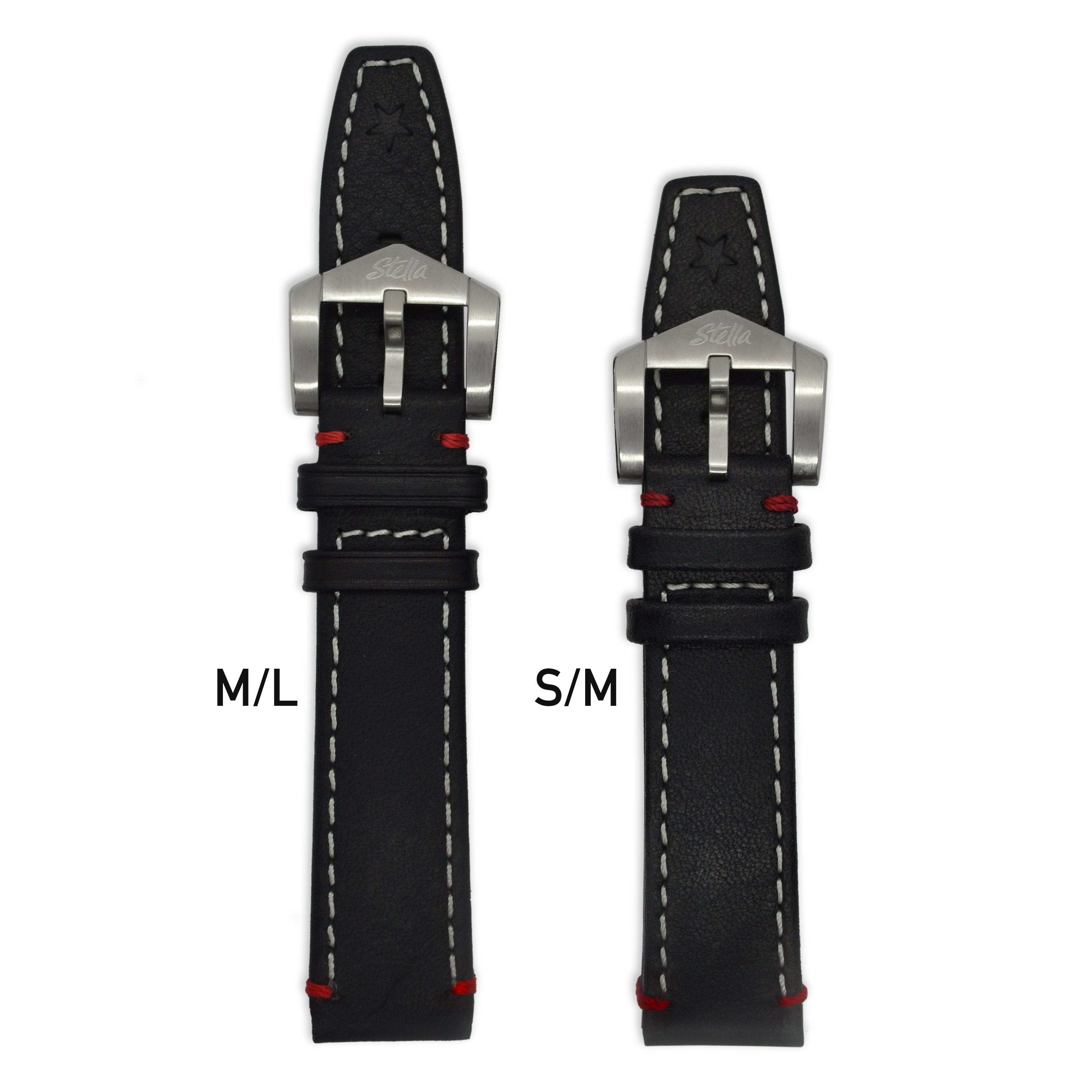 Black cowhide leather strap with red accents
