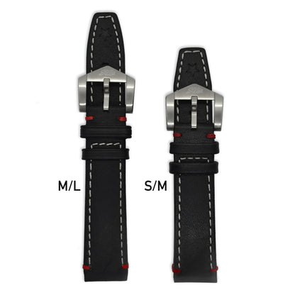 Black cowhide leather strap with red accents